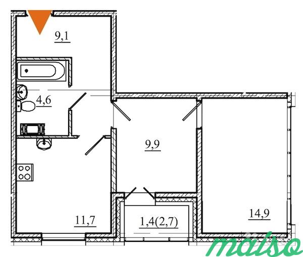 2-к квартира, 51.6 м², 18/22 эт. в Санкт-Петербурге. Фото 1