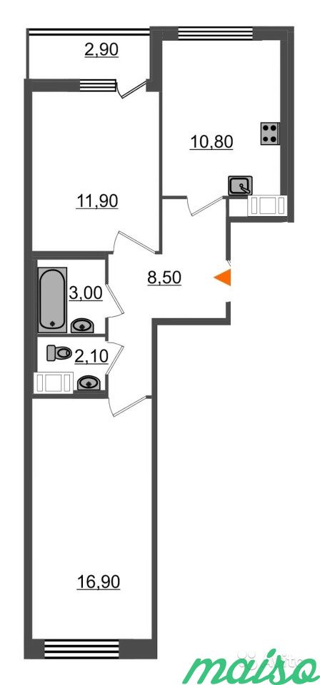 2-к квартира, 54.7 м², 2/10 эт. в Санкт-Петербурге. Фото 1