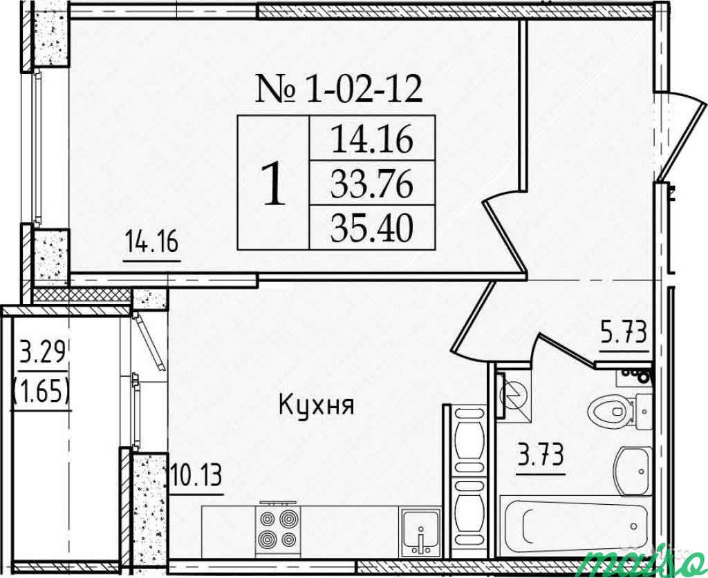 1-к квартира, 37 м², 2/14 эт. в Санкт-Петербурге. Фото 1