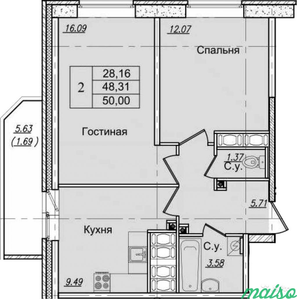 2-к квартира, 53.9 м², 25/25 эт. в Санкт-Петербурге. Фото 1