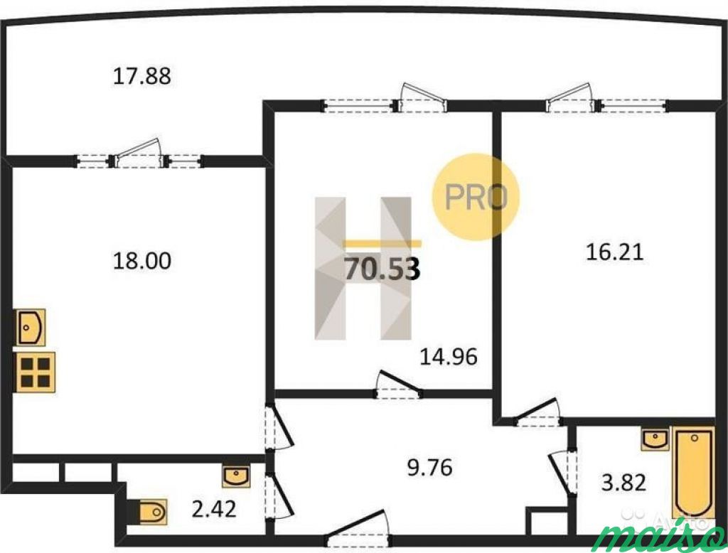 2-к квартира, 69.5 м², 22/25 эт. в Санкт-Петербурге. Фото 19