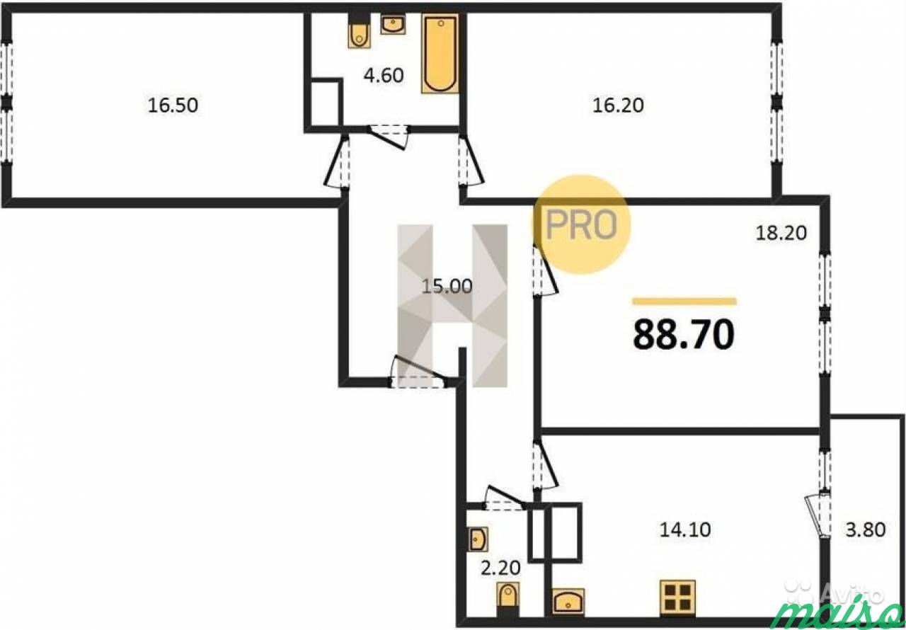 3-к квартира, 88.7 м², 16/18 эт. в Санкт-Петербурге. Фото 11