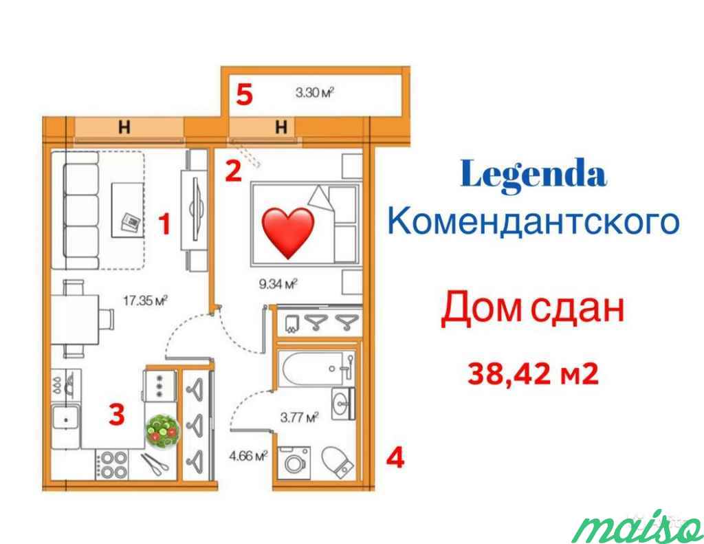 1-к квартира, 36.1 м², 17/23 эт. в Санкт-Петербурге. Фото 2
