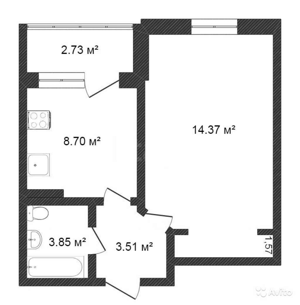 1-к квартира, 33.4 м², 14/15 эт. в Санкт-Петербурге. Фото 12