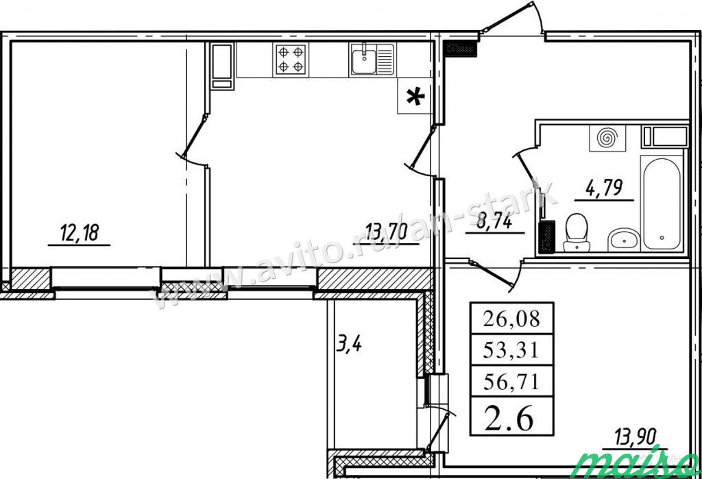 2-к квартира, 53.5 м², 7/17 эт. в Санкт-Петербурге. Фото 8