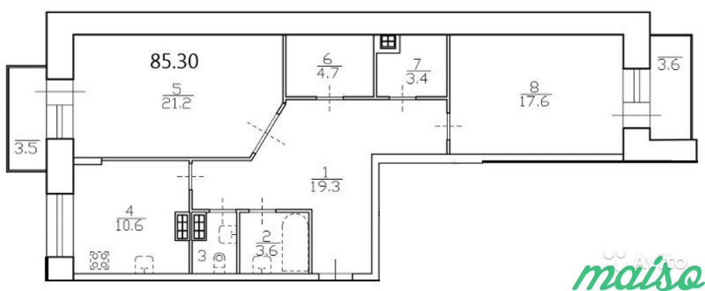 2-к квартира, 85.3 м², 3/16 эт. в Санкт-Петербурге. Фото 1