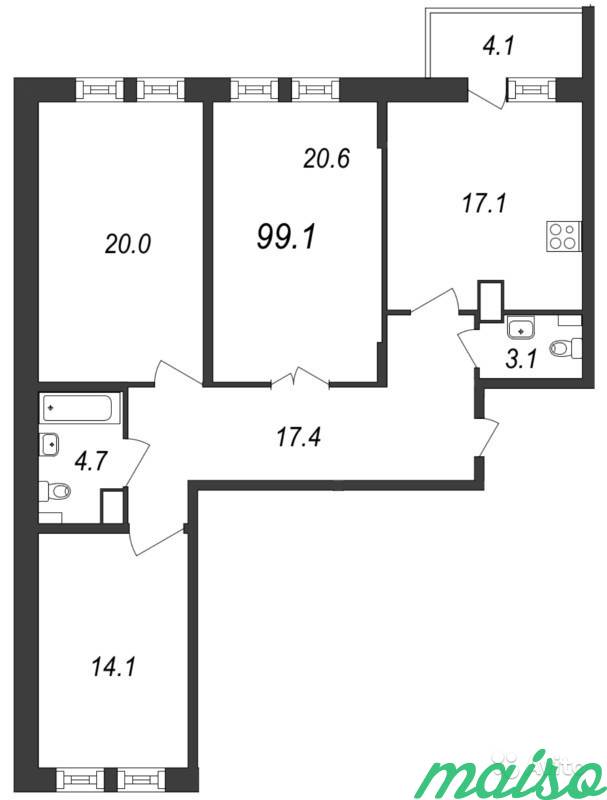 3-к квартира, 99.6 м², 5/18 эт. в Санкт-Петербурге. Фото 1