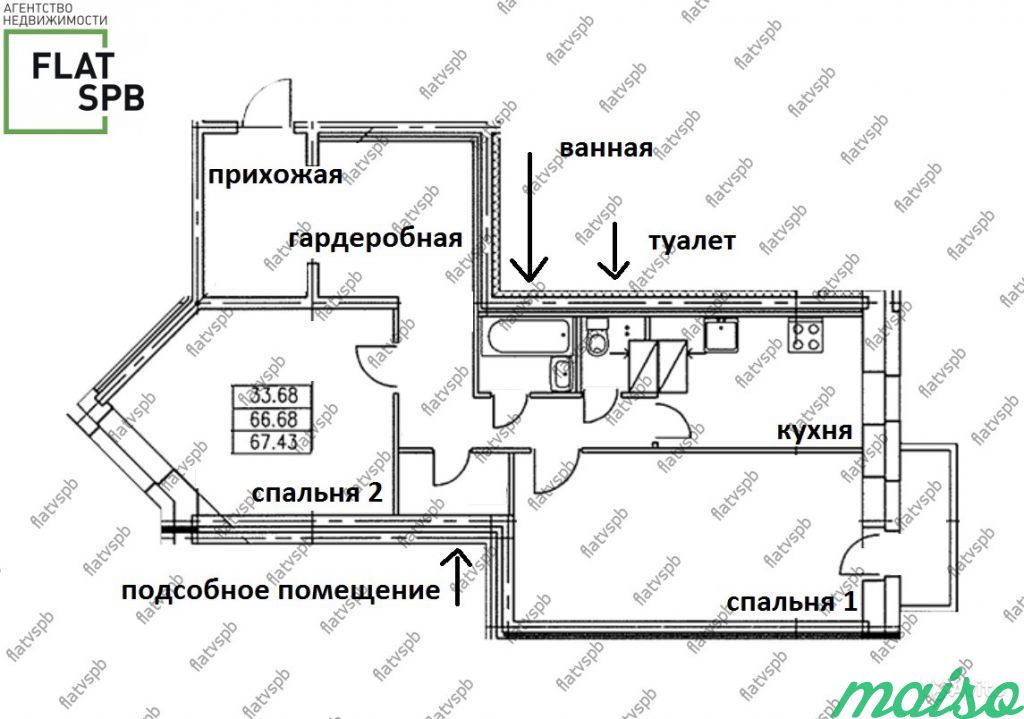 2-к квартира, 67 м², 8/20 эт. в Санкт-Петербурге. Фото 3