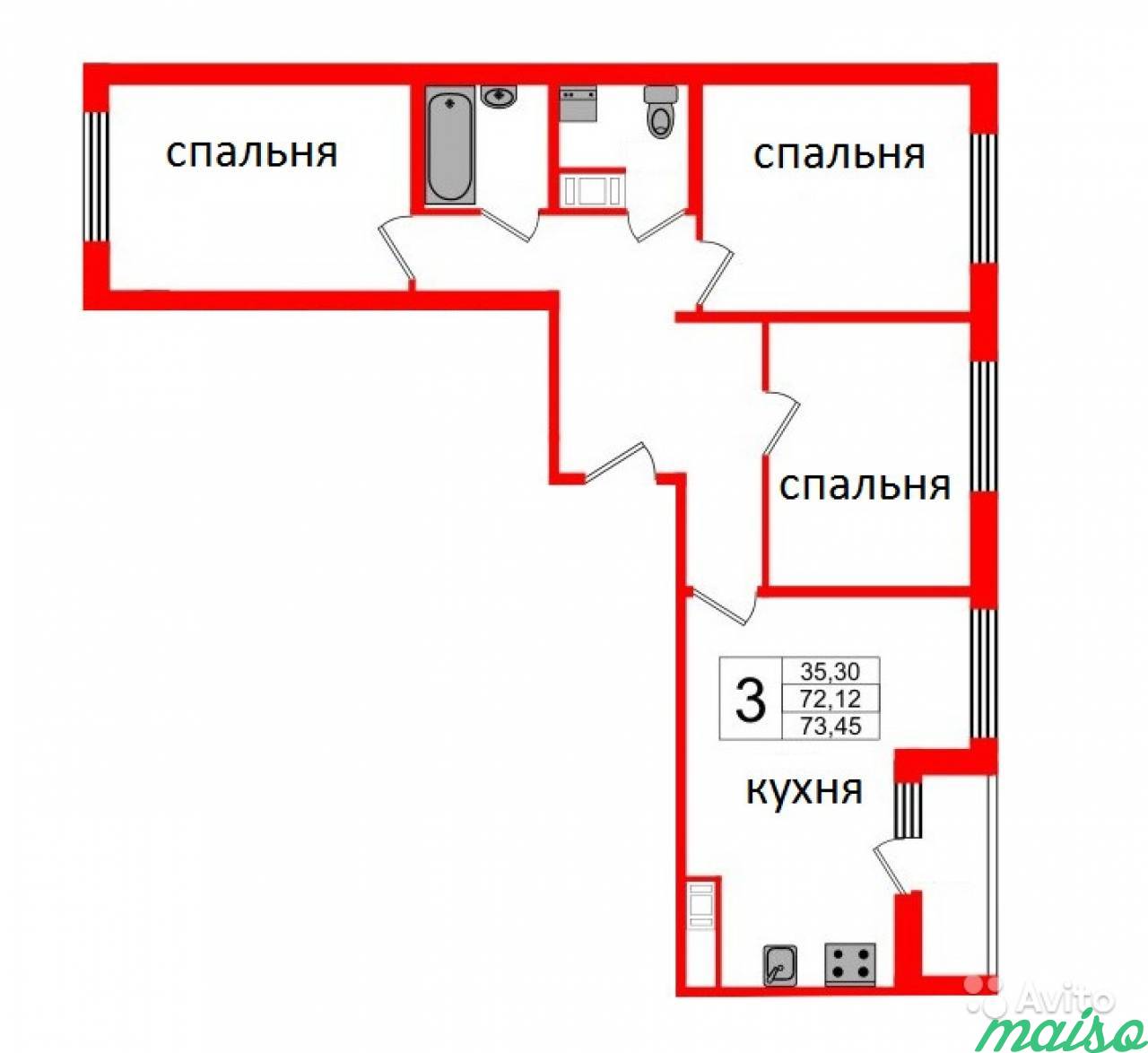 3-к квартира, 75 м², 2/15 эт. в Санкт-Петербурге. Фото 1