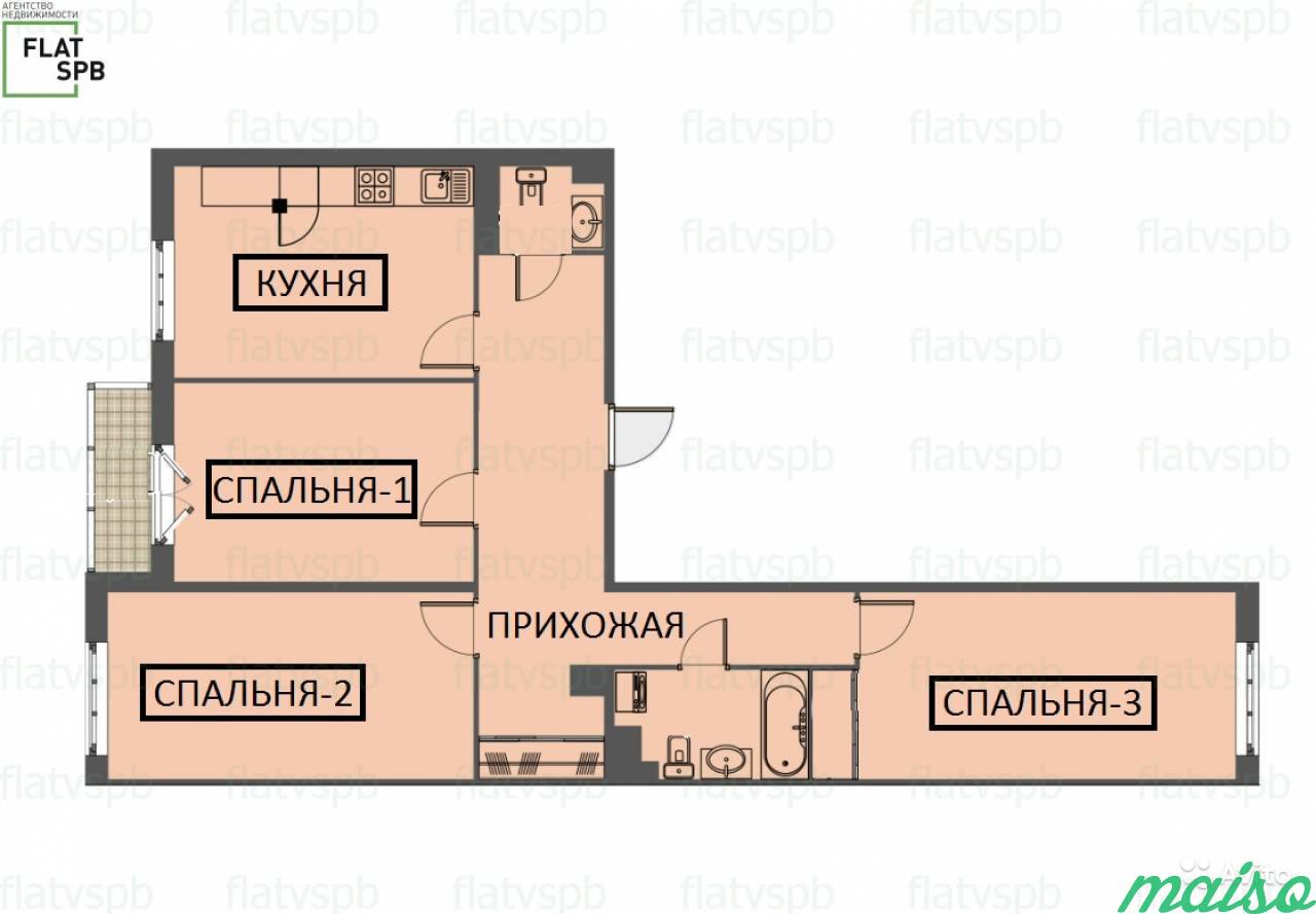 3-к квартира, 80 м², 24/27 эт. в Санкт-Петербурге. Фото 3