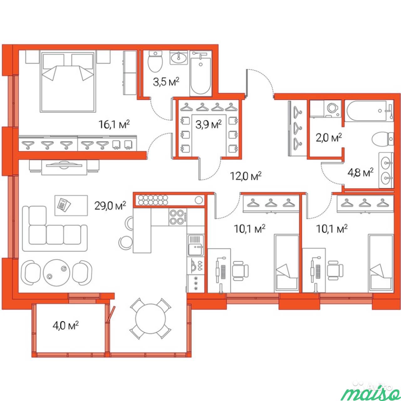 3-к квартира, 91.5 м², 7/13 эт. в Санкт-Петербурге. Фото 10