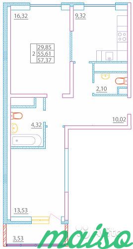 2-к квартира, 57.4 м², 10/17 эт. в Санкт-Петербурге. Фото 2