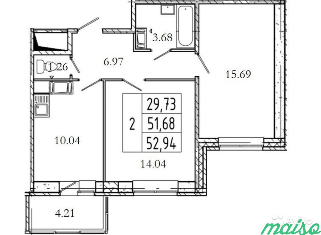 2-к квартира, 53 м², 8/12 эт. в Санкт-Петербурге. Фото 3