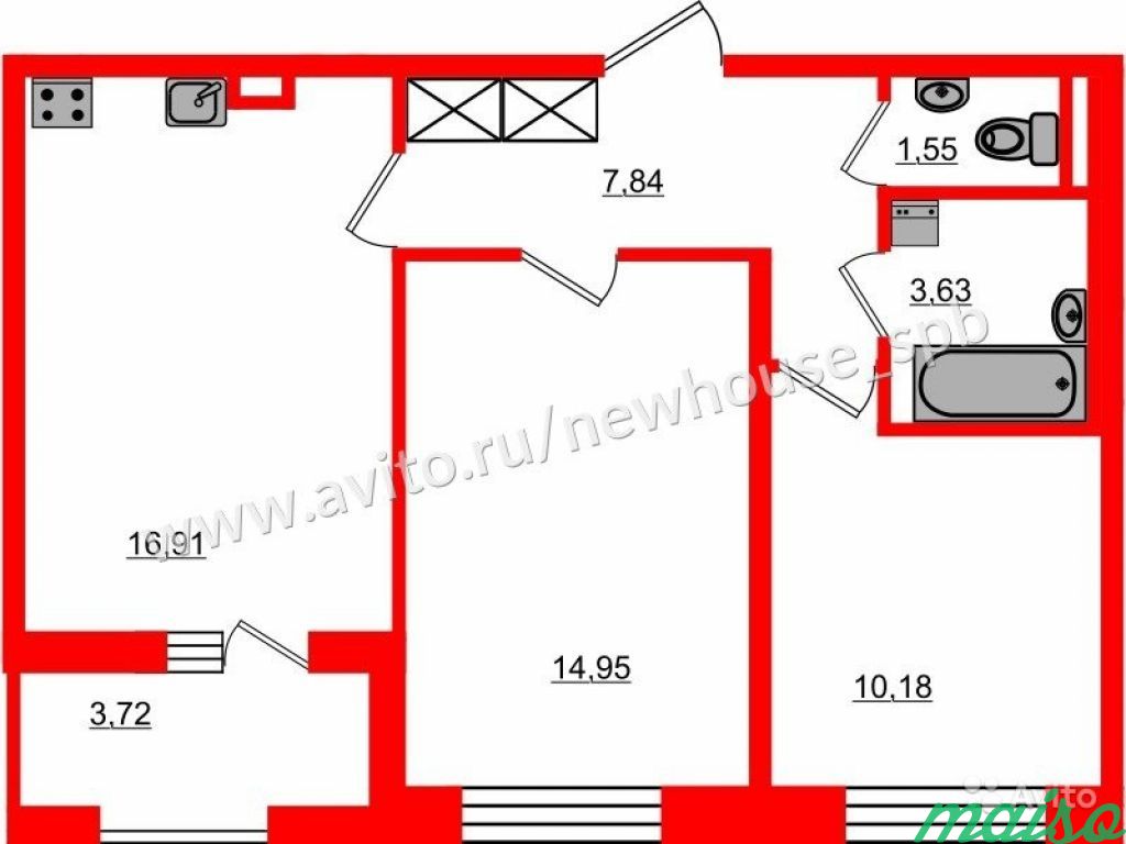 2-к квартира, 55.1 м², 2/12 эт. в Санкт-Петербурге. Фото 2