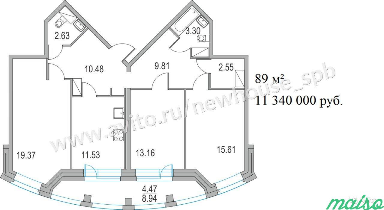 3-к квартира, 62.3 м², 4/17 эт. в Санкт-Петербурге. Фото 7