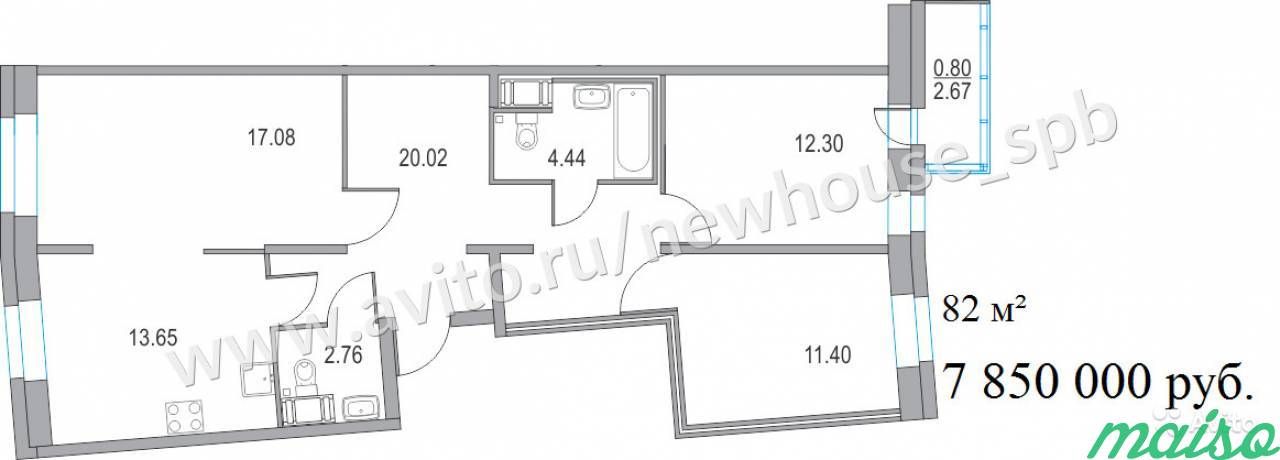 3-к квартира, 62.3 м², 4/17 эт. в Санкт-Петербурге. Фото 3