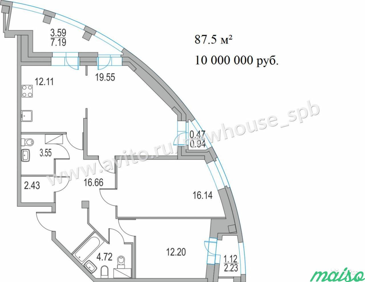 3-к квартира, 62.3 м², 4/17 эт. в Санкт-Петербурге. Фото 6