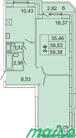 2-к квартира, 60 м², 3/17 эт. в Санкт-Петербурге. Фото 1