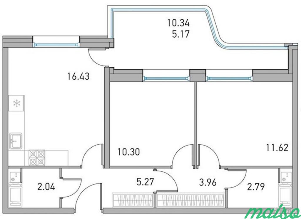 2-к квартира, 52.4 м², 7/16 эт. в Санкт-Петербурге. Фото 7