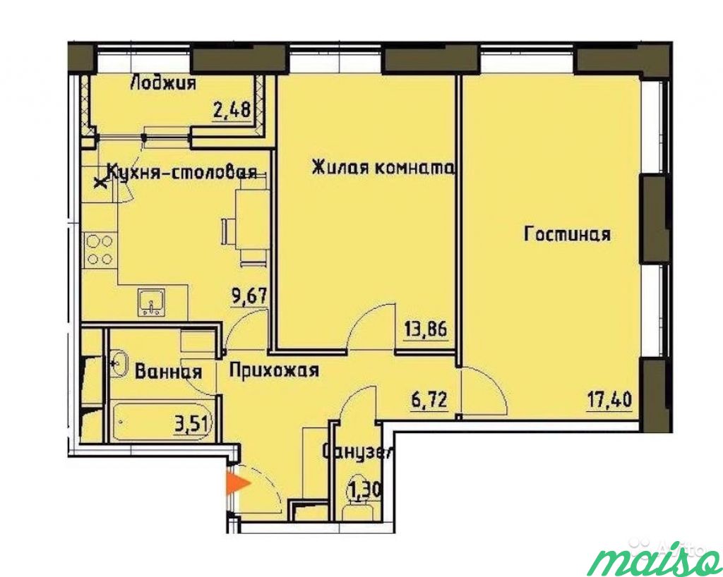 2-к квартира, 53.7 м², 5/13 эт. в Санкт-Петербурге. Фото 3