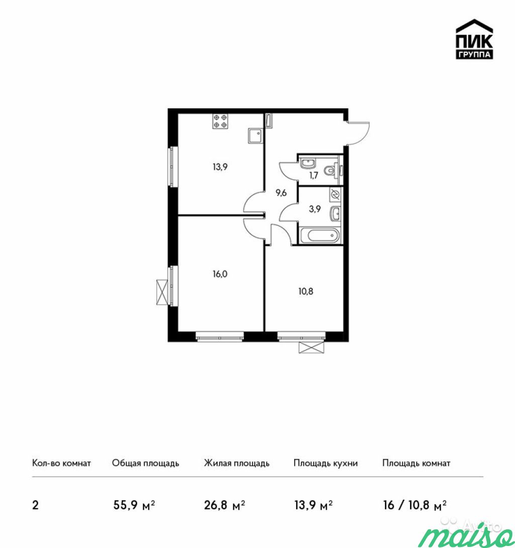 2-к квартира, 55.9 м², 15/24 эт. в Санкт-Петербурге. Фото 2