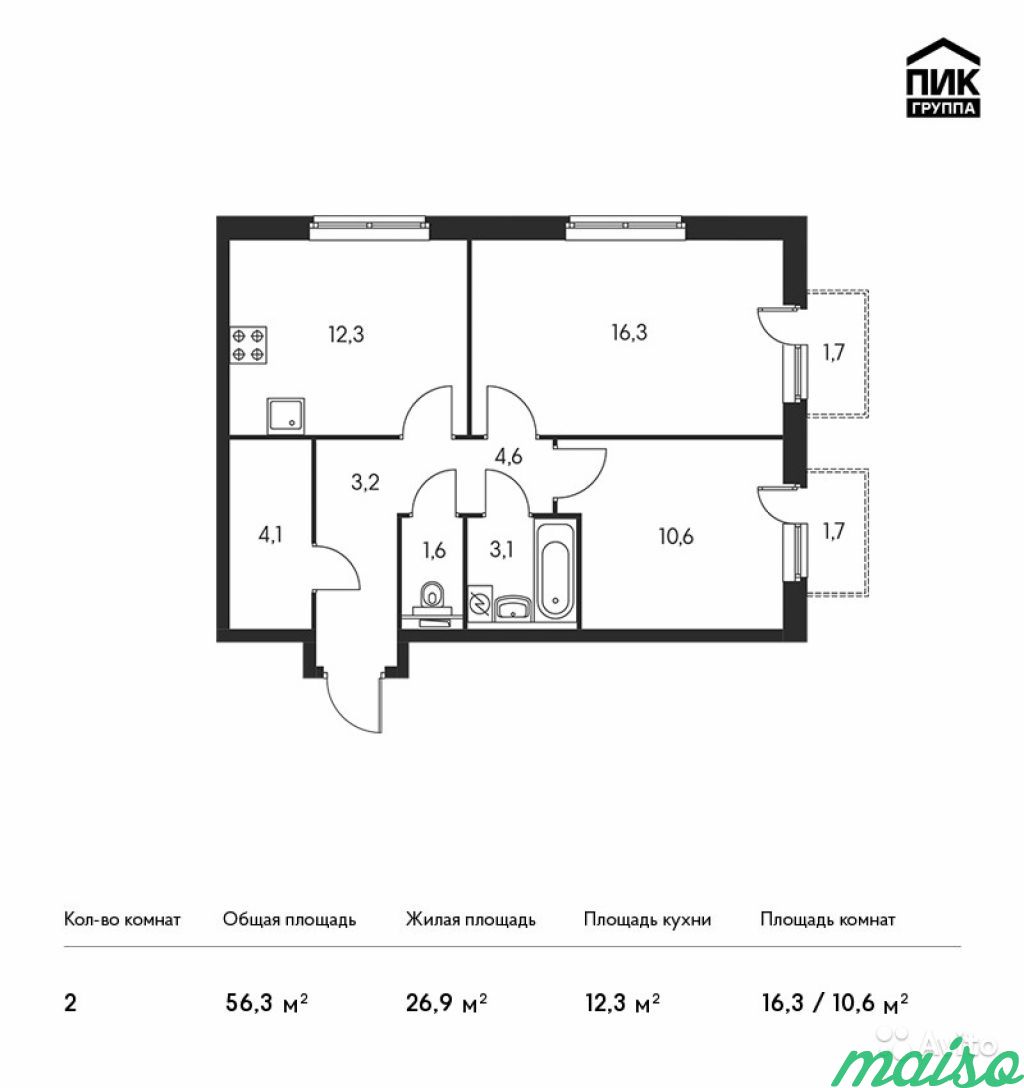 2-к квартира, 56.3 м², 22/25 эт. в Санкт-Петербурге. Фото 1