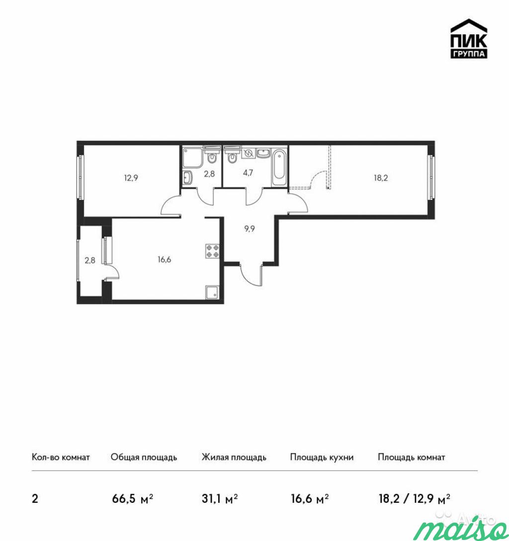 2-к квартира, 66.5 м², 2/12 эт. в Санкт-Петербурге. Фото 1