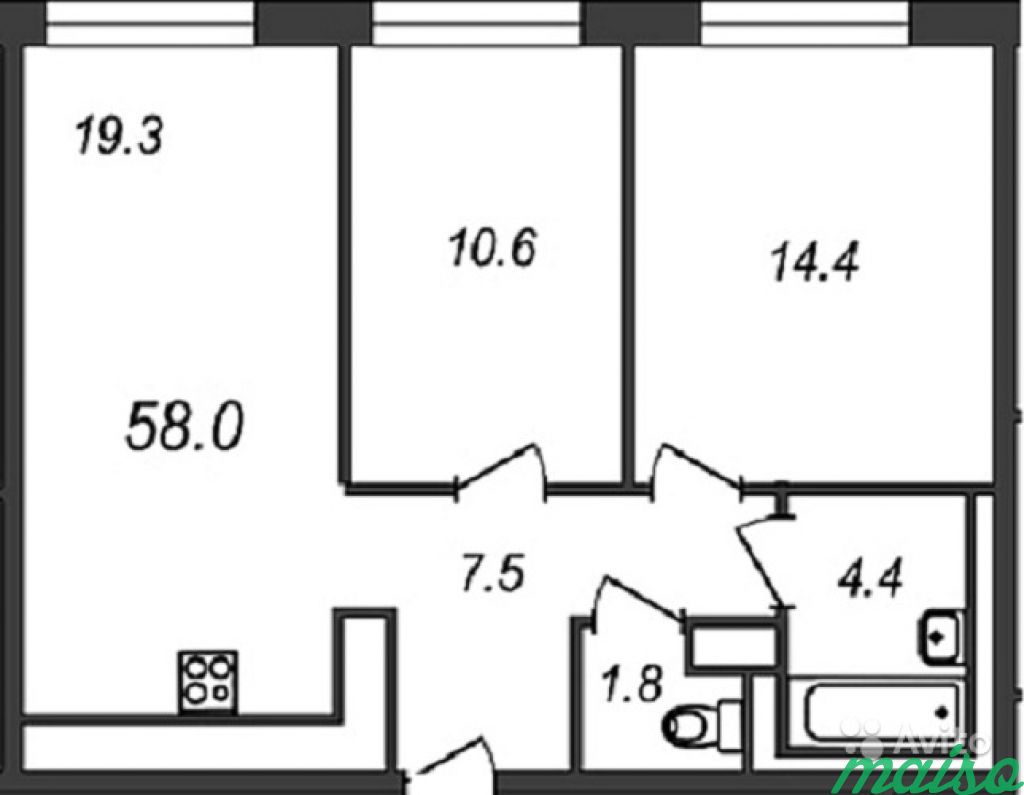 2-к квартира, 58 м², 3/18 эт. в Санкт-Петербурге. Фото 1