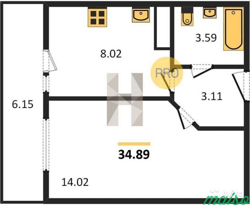 1-к квартира, 34.9 м², 7/15 эт. в Санкт-Петербурге. Фото 2