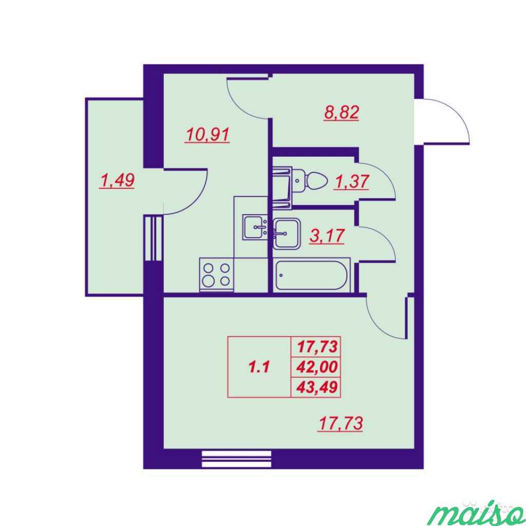 1-к квартира, 43.5 м², 6/11 эт. в Санкт-Петербурге. Фото 2