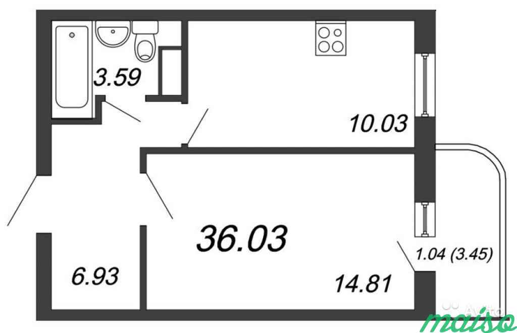 1-к квартира, 36 м², 9/16 эт. в Санкт-Петербурге. Фото 3