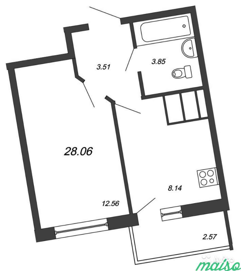 1-к квартира, 28 м², 23/23 эт. в Санкт-Петербурге. Фото 1