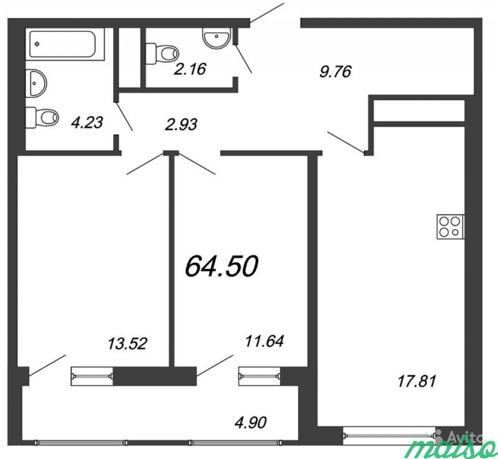 2-к квартира, 65 м², 5/9 эт. в Санкт-Петербурге. Фото 1