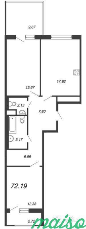 2-к квартира, 72 м², 3/9 эт. в Санкт-Петербурге. Фото 1