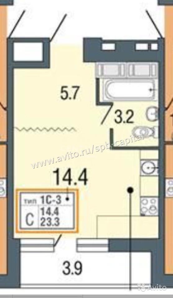 1-к квартира, 23.3 м², 15/25 эт. в Санкт-Петербурге. Фото 2