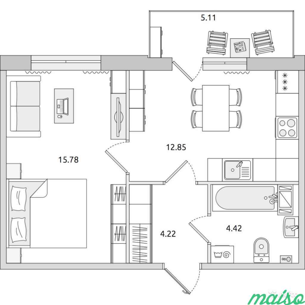 1-к квартира, 42.4 м², 2/14 эт. в Санкт-Петербурге. Фото 1