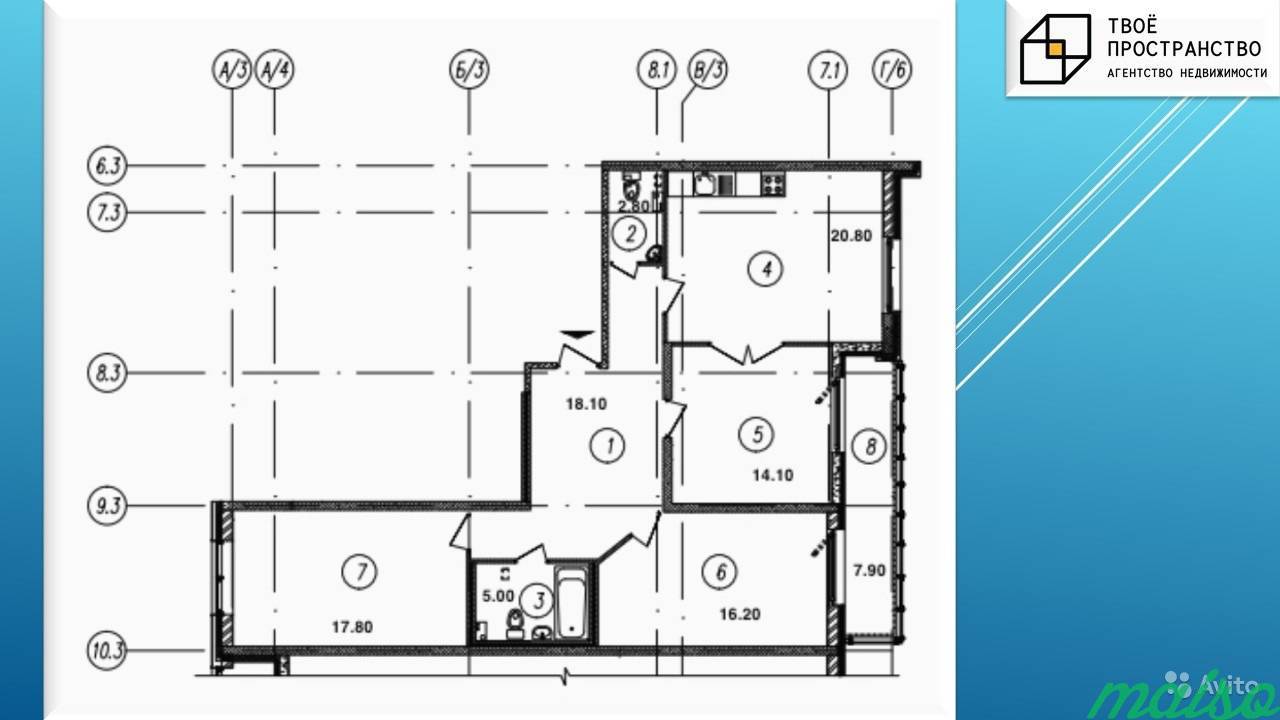 3-к квартира, 97.8 м², 2/10 эт. в Санкт-Петербурге. Фото 2