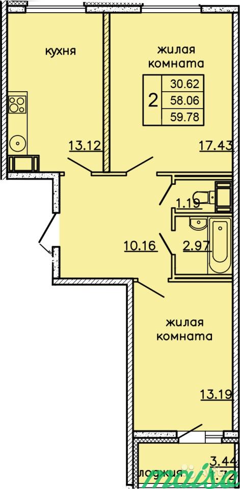 2-к квартира, 60 м², 6/24 эт. в Санкт-Петербурге. Фото 5