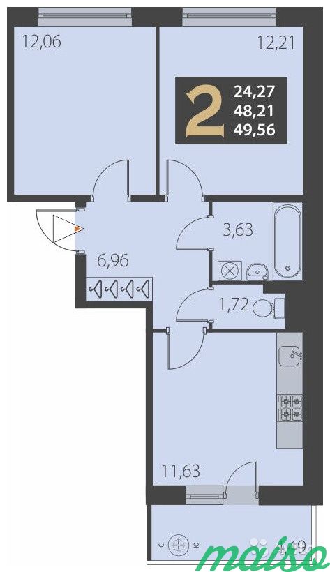 2-к квартира, 49.6 м², 3/5 эт. в Санкт-Петербурге. Фото 2