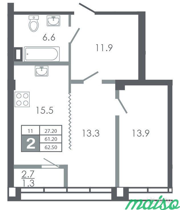 2-к квартира, 62.5 м², 4/10 эт. в Санкт-Петербурге. Фото 8