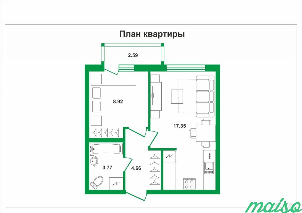 2-к квартира, 34.7 м², 18/23 эт. в Санкт-Петербурге. Фото 2