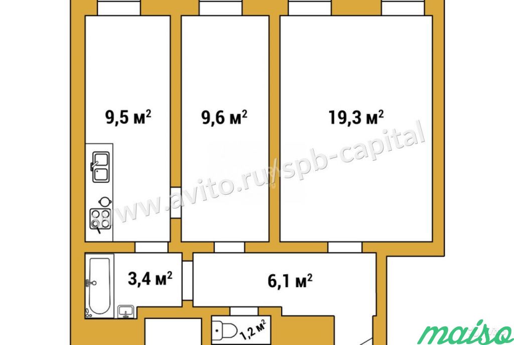 2-к квартира, 49.1 м², 3/3 эт. в Санкт-Петербурге. Фото 1