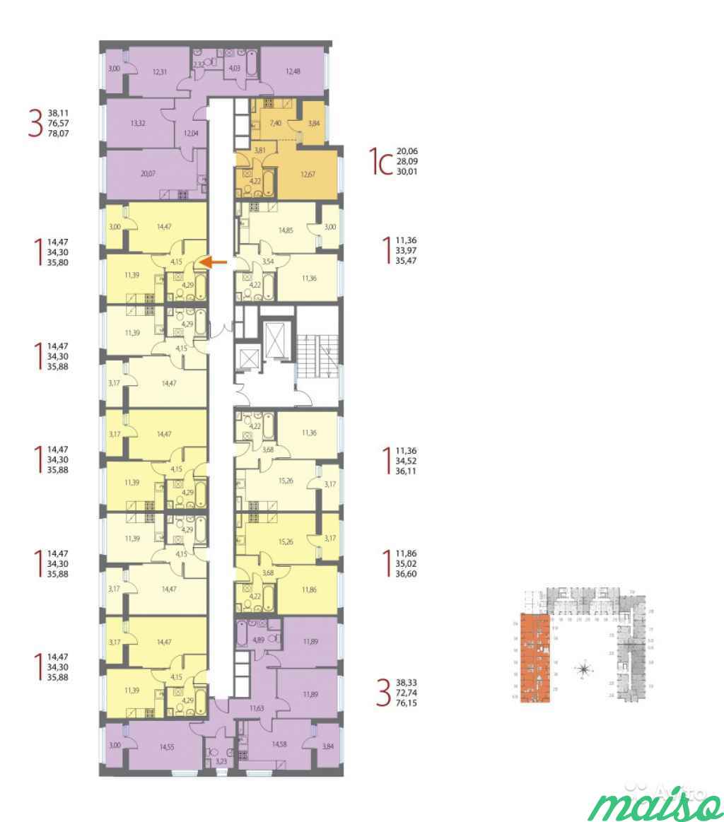 1-к квартира, 35.8 м², 3/11 эт. в Санкт-Петербурге. Фото 5