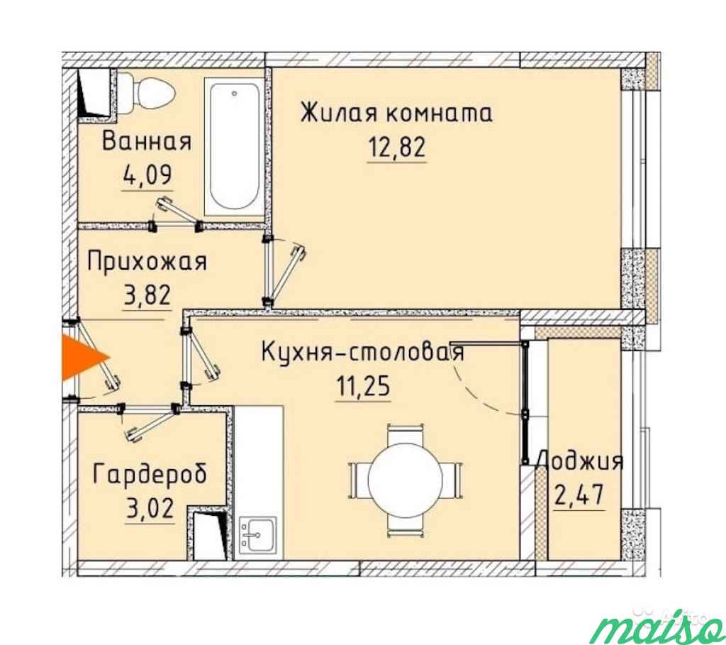 1-к квартира, 36.2 м², 1/13 эт. в Санкт-Петербурге. Фото 6
