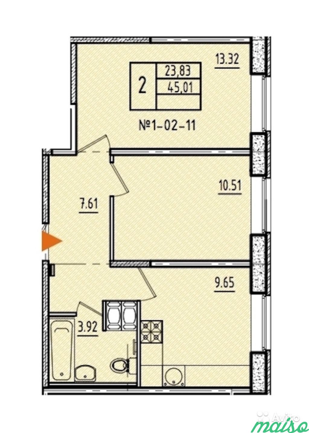 2-к квартира, 45 м², 2/11 эт. в Санкт-Петербурге. Фото 7