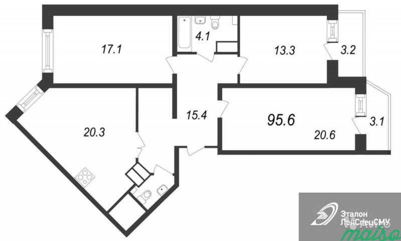 3-к квартира, 96 м², 18/18 эт. в Санкт-Петербурге. Фото 1