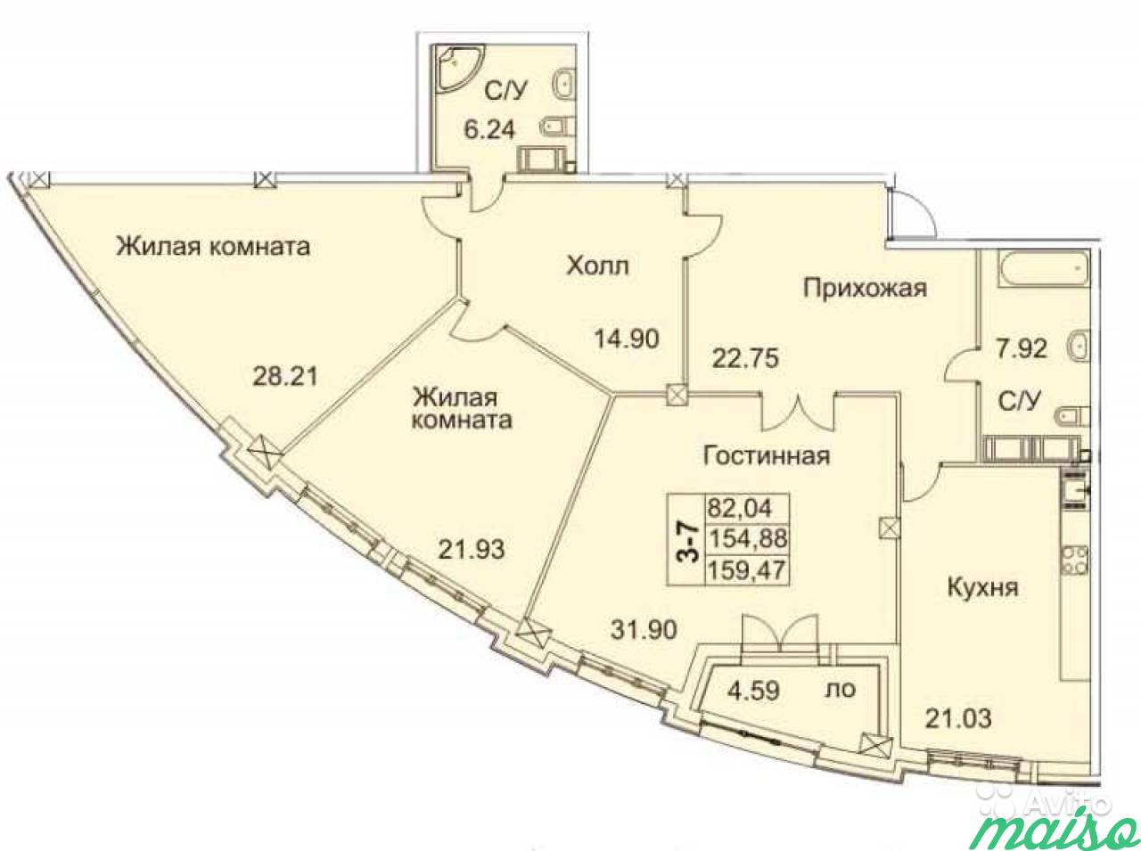 3-к квартира, 158.9 м², 9/16 эт. в Санкт-Петербурге. Фото 1