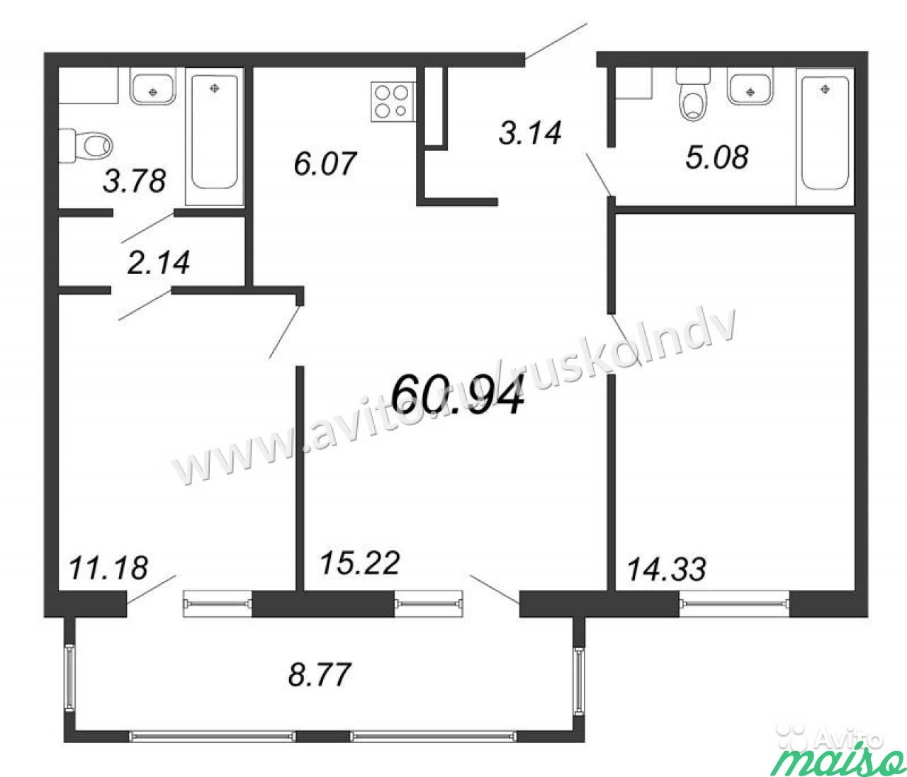 3-к квартира, 60.9 м², 13/19 эт. в Санкт-Петербурге. Фото 3