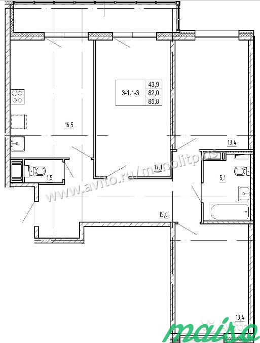 3-к квартира, 85.8 м², 6/17 эт. в Санкт-Петербурге. Фото 3