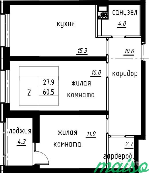 2-к квартира, 63 м², 2/13 эт. в Санкт-Петербурге. Фото 5